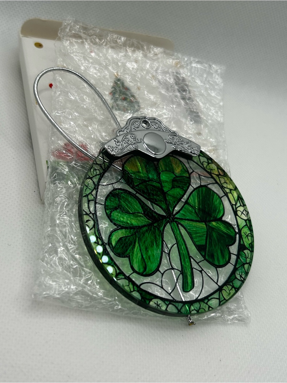 Irish Shamrock Stained Glass Style Ornament 3.5” ☘️